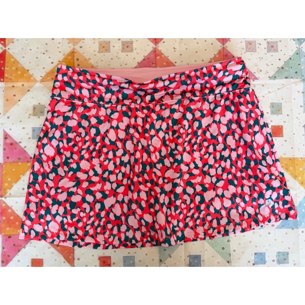 Prince Pink Green Leopard Print Tennis Skirt Skort Athletic Activewear Large